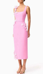 Harper Pink 3D Floral Embellished Midi Dress