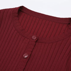 Jackie Wine Ribbed Knit Cardigan & Maxi Dress Set