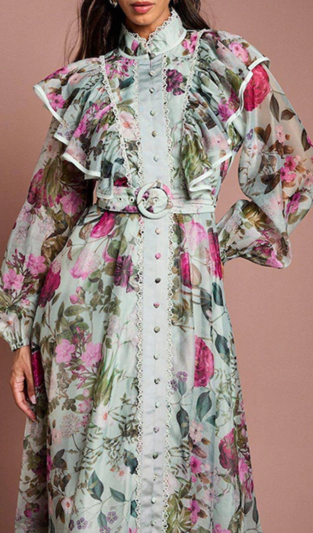 Romantic Floral Ruffle Midi Dress