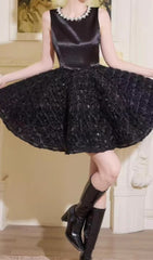 Darla Pearl & Floral Textured Black Mini Dress