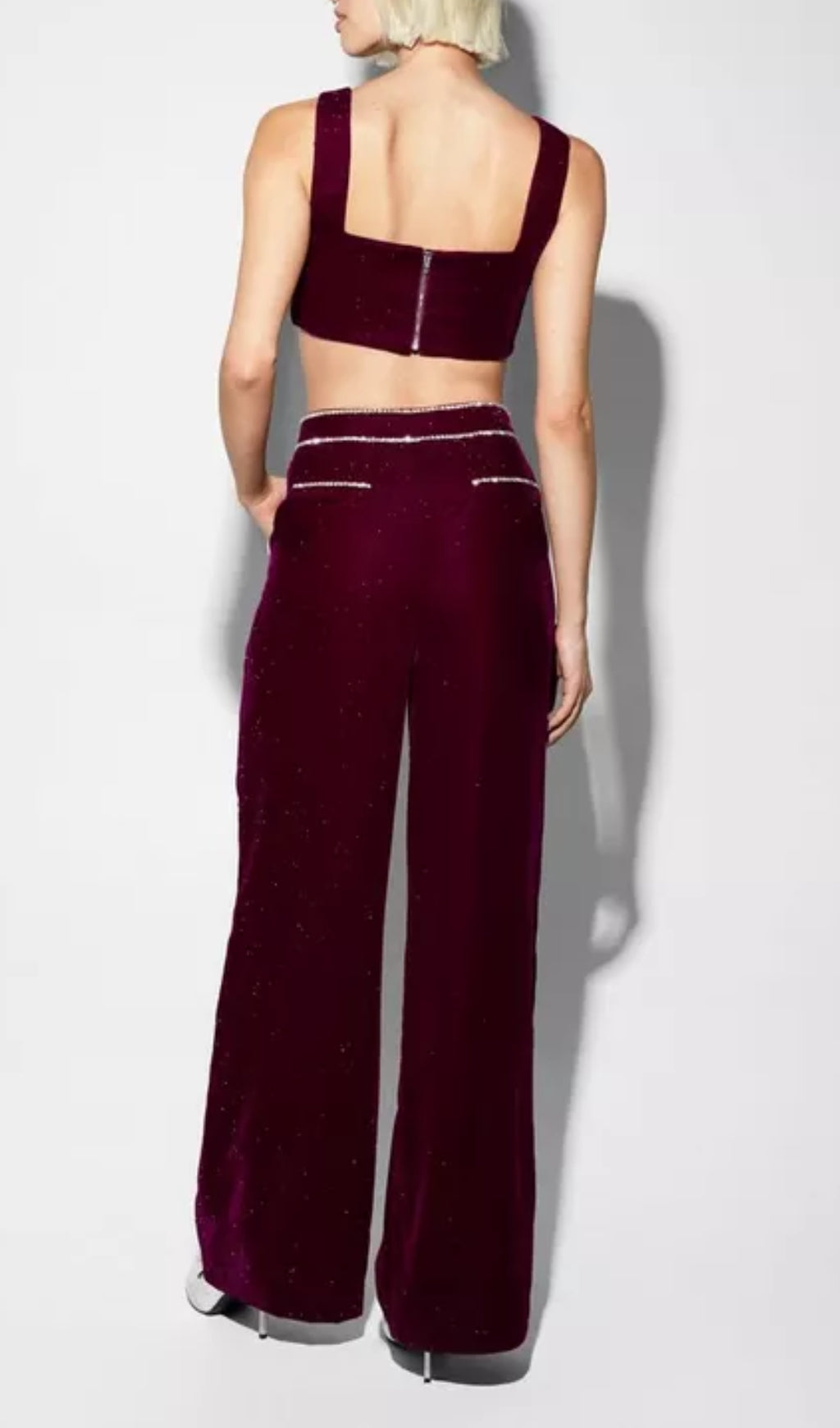 Chiara Sparkling Wine Velvet Heart Crop Top & Wide-Leg Pants Set