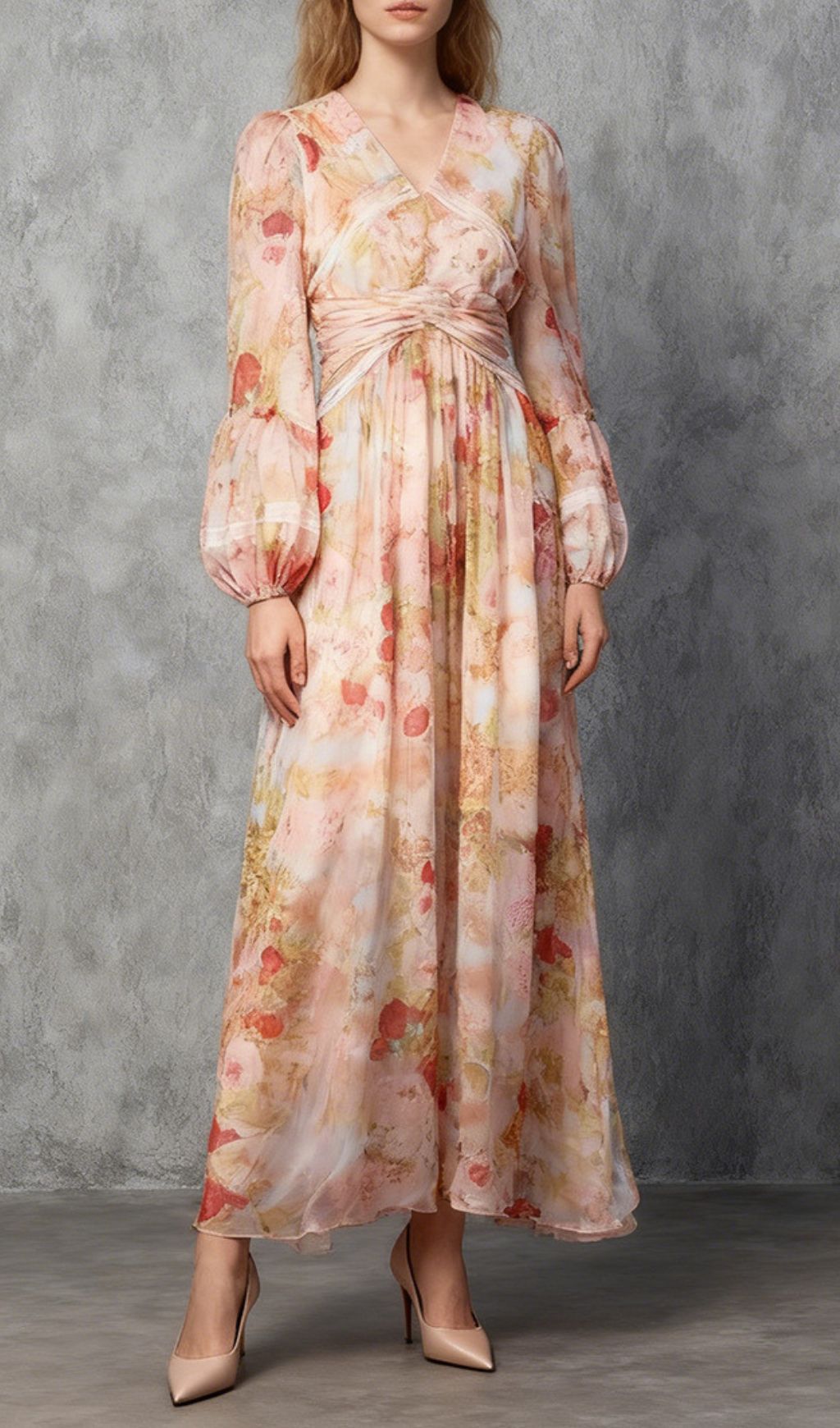 Jeana Elegant Floral Chiffon Maxi Dress