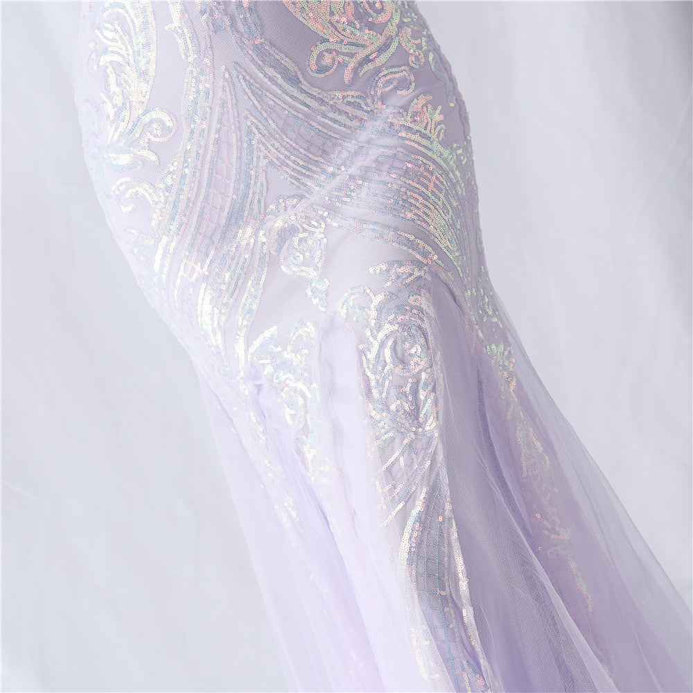 Choire Lavender Sequin Feather Strapless Maxi Dress