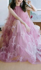 Dreamy Feather Mesh Maxi Dress