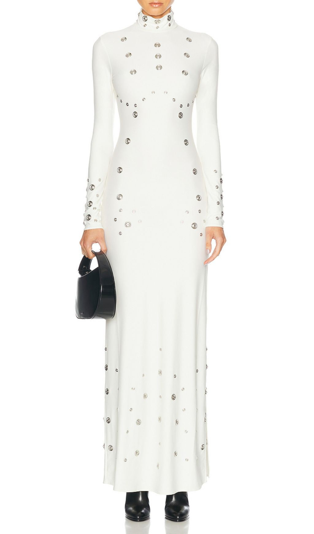 Ishana White Embellished Mock Neck Maxi Gown