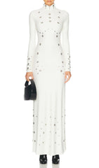 Ishana White Embellished Mock Neck Maxi Gown