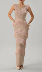 Kaleidrix Showstopping Fringe Bandage Maxi Dress