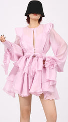 Chic Fleur Pink Tiered Ruffle Mini Dress