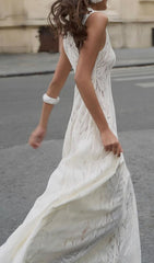 Flo White Leaves Embroidered Lace Maxi Dress