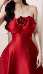 The Scarlet Bloom Strapless Midi Dress