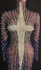 Joep Dazzling Diamante Mesh Mini Dress