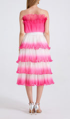 Fiene Pink Ombre Tiered Midi Dress