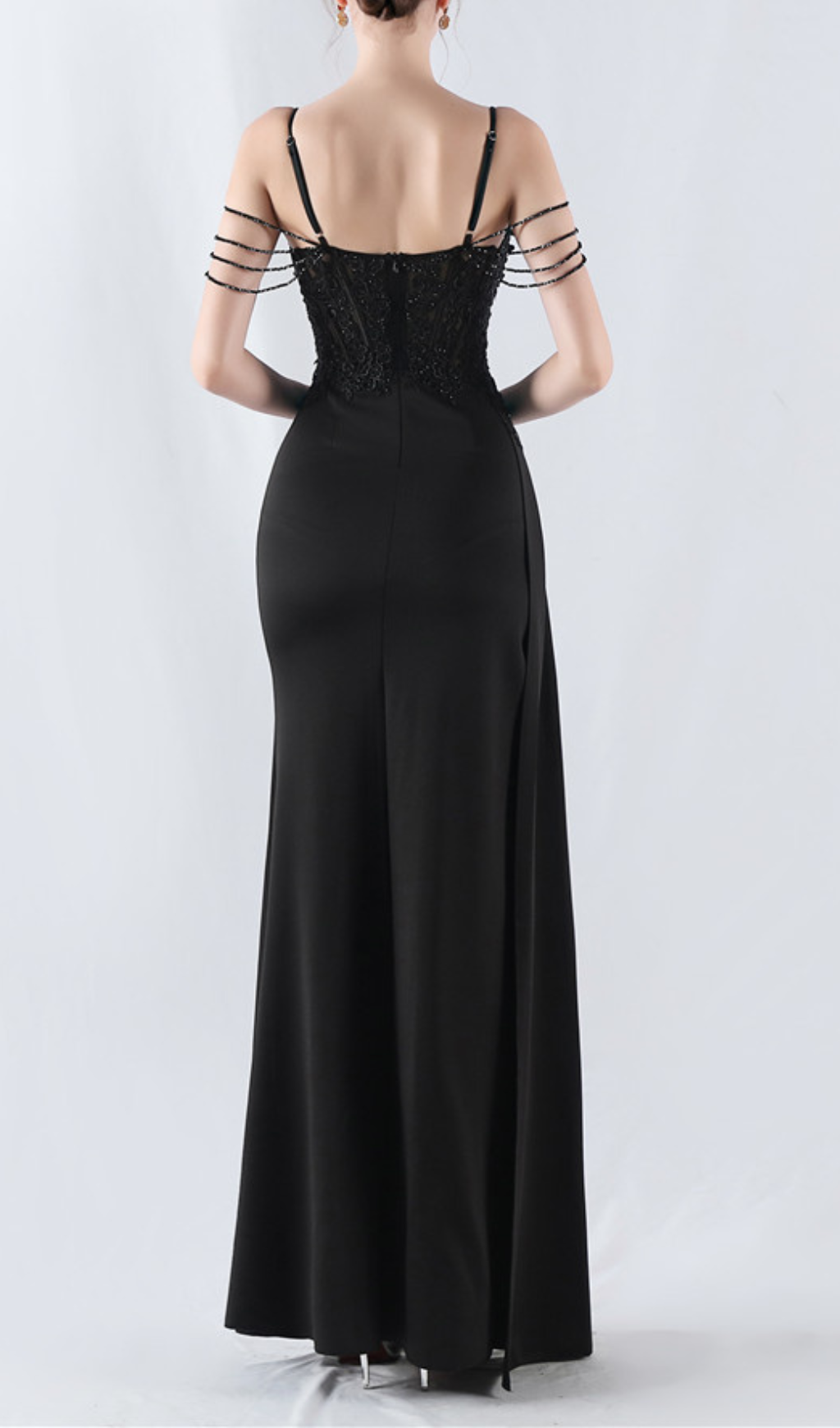 Chofa Black Beaded Corset Maxi Dress