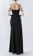 Chofa Black Beaded Corset Maxi Dress