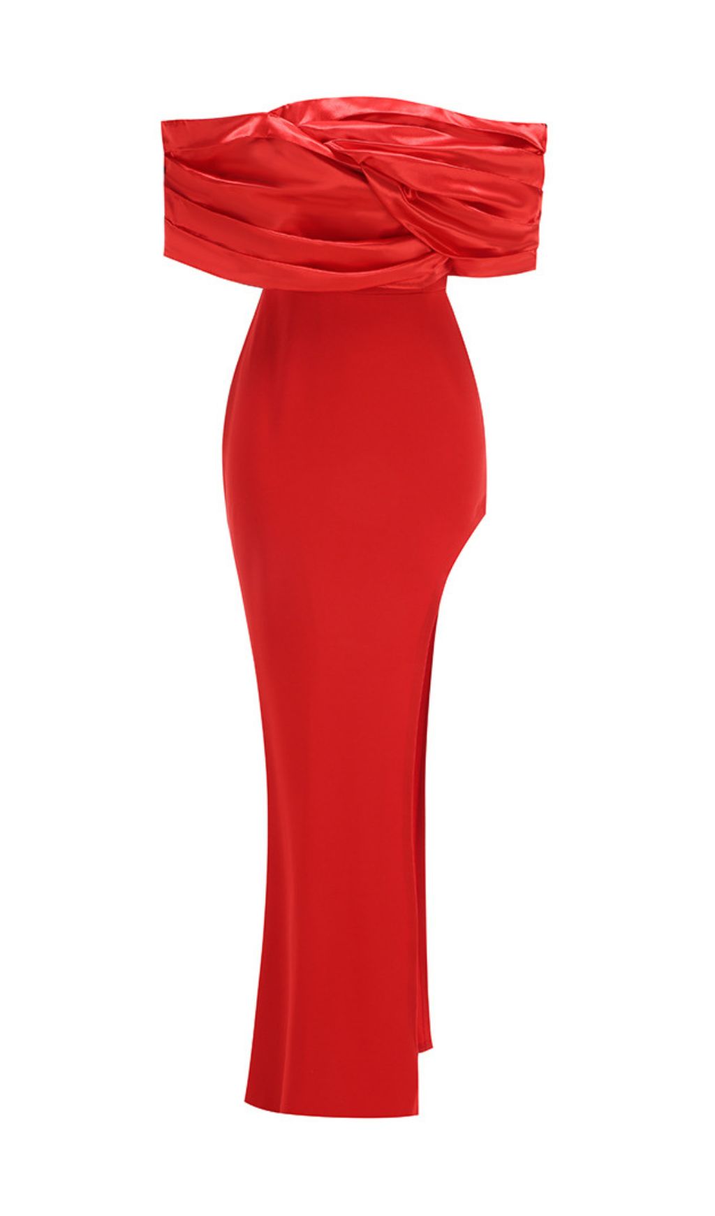 Jonilde Glamorous Red Off-Shoulder Maxi Dress with High Slit