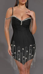 Dazzling Diamante Tassel Bandage Mini Dress