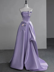 Lovely Purple A-Line Satin Simple Party Dress Prom Dress