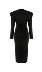 Striking Black Velvet Backless Midi Dress