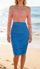 Jamari Effortlessly Chic Off-Shoulder Ruched Midi Dress