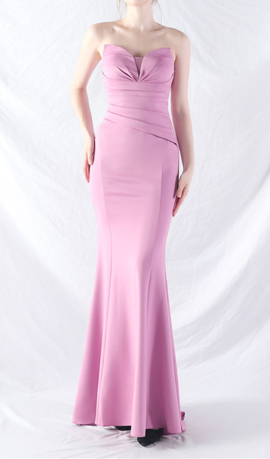 Chrina Lavender Strapless Ruched Mermaid Maxi Gown
