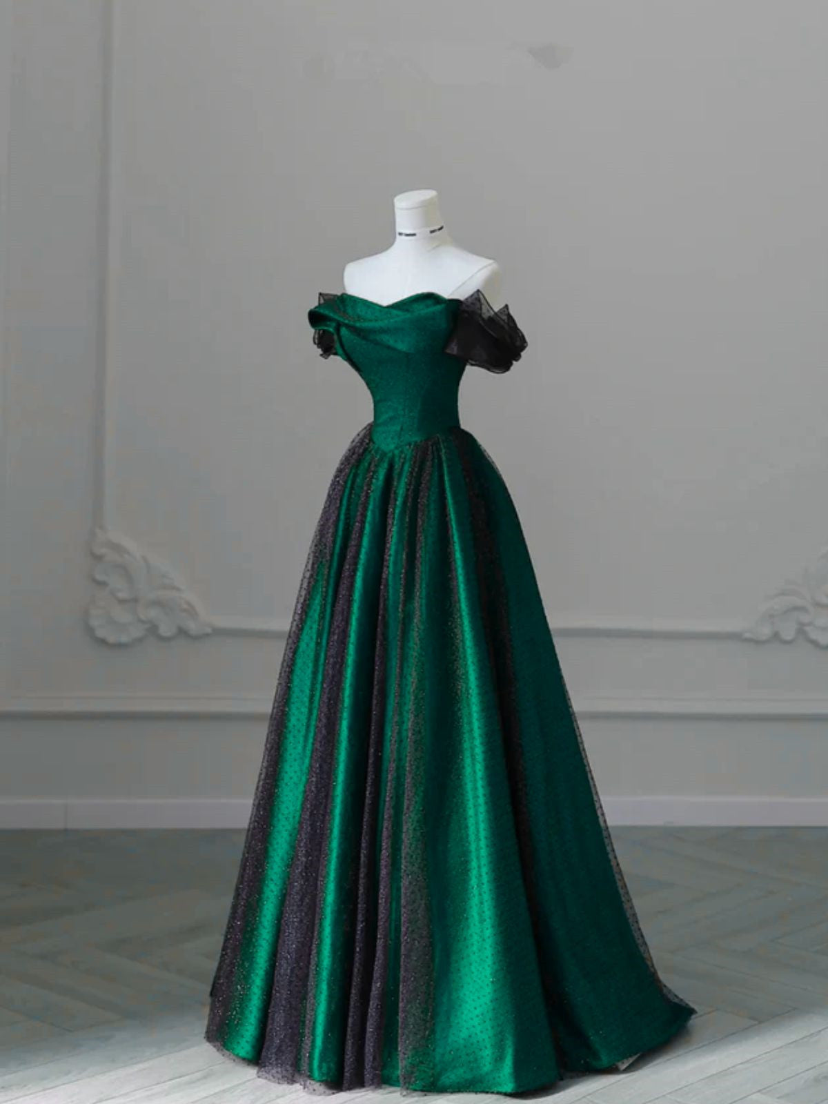 Black And Green Strapless A-Line Party Dress