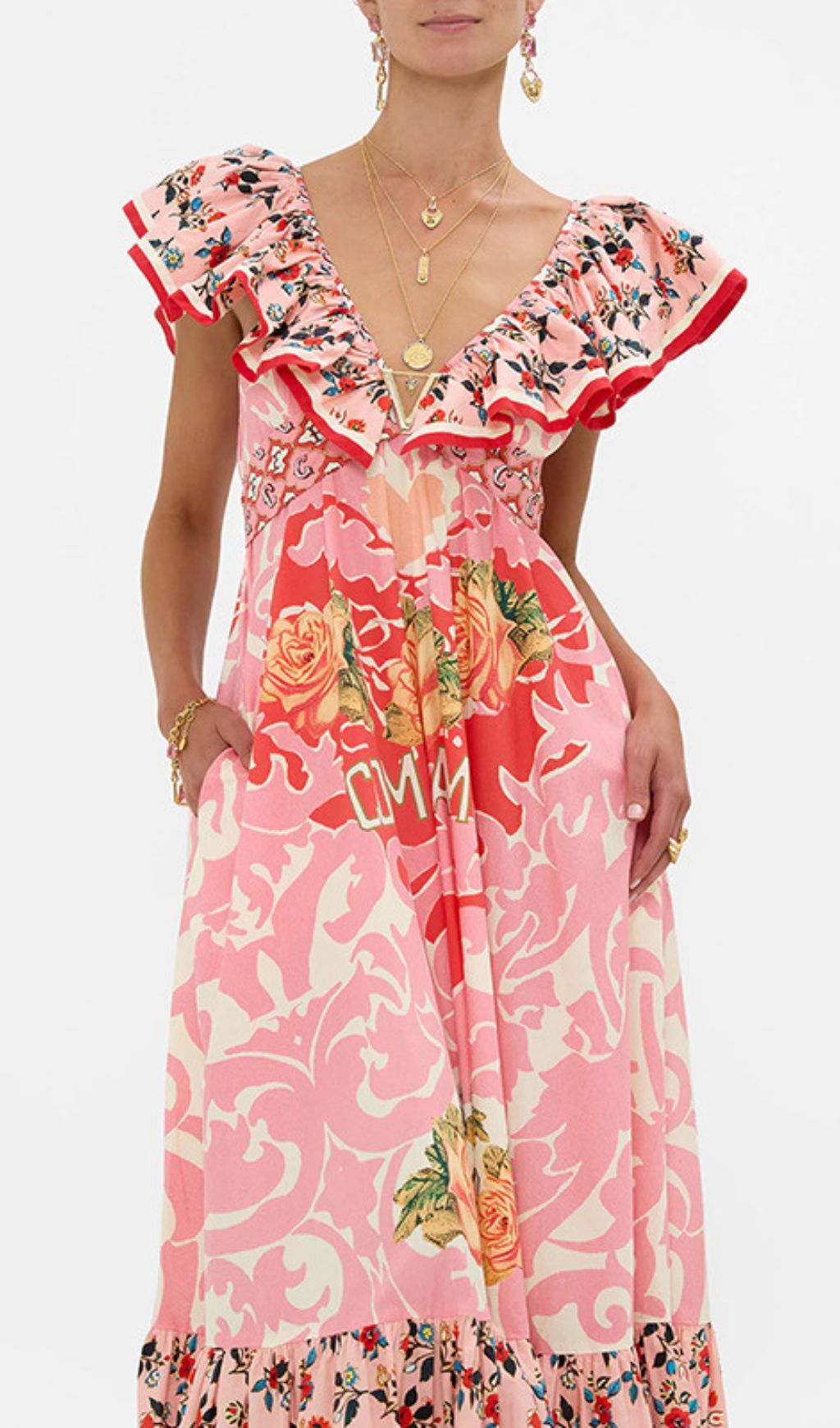 Irina Chic Pink Floral V-Neck Maxi Dress
