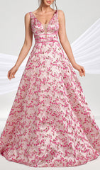 Hamida Enchanting Pink Floral V-Neck Maxi Dress