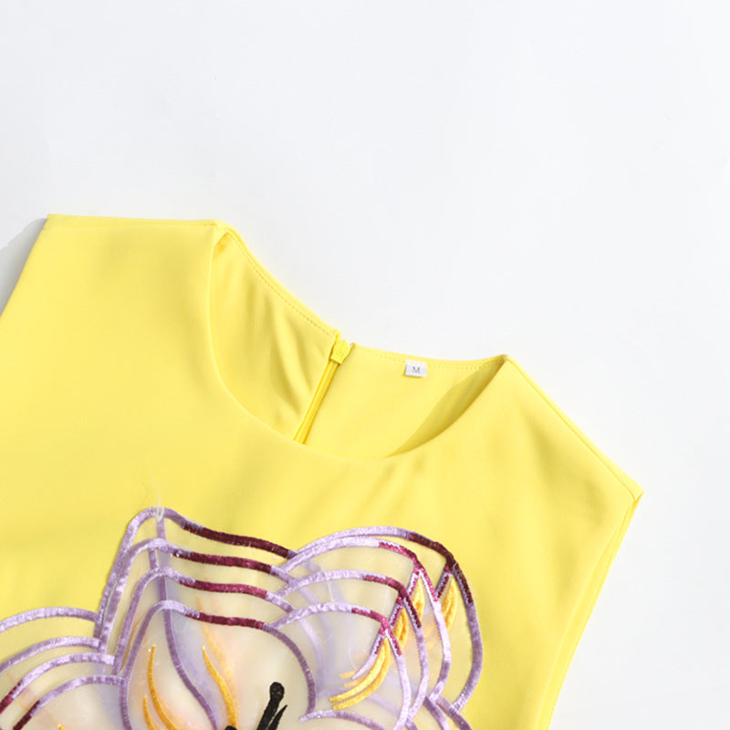 Evalyse Chic Lemon Yellow 3D Floral Mini Dress