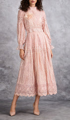 Ivah Romantic Blush Pink Floral Lace Midi Dress