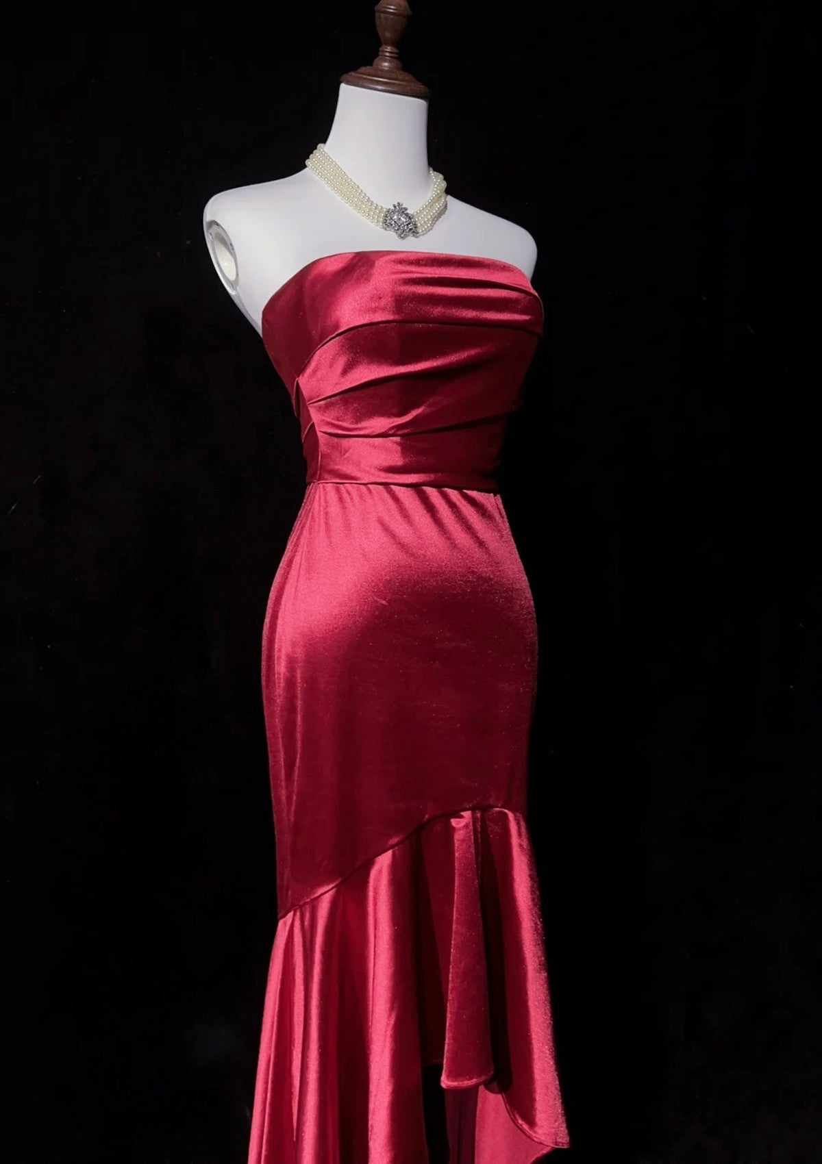 Wine Red Mermaid Strapless High Low Party Dress