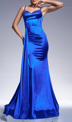 Deltha Royal Blue Sparkle Corset Satin Maxi Dress