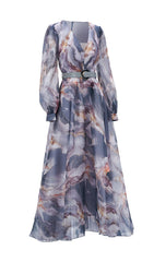 Feryal Artistic Marble Print Long Sleeve Maxi Dress