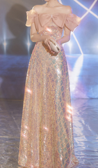 Giza Dazzling Off-Shoulder Bow Sequin Maxi Gown