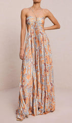 Dorisa Boho Chic Printed Pleated Backless Maxi Dress