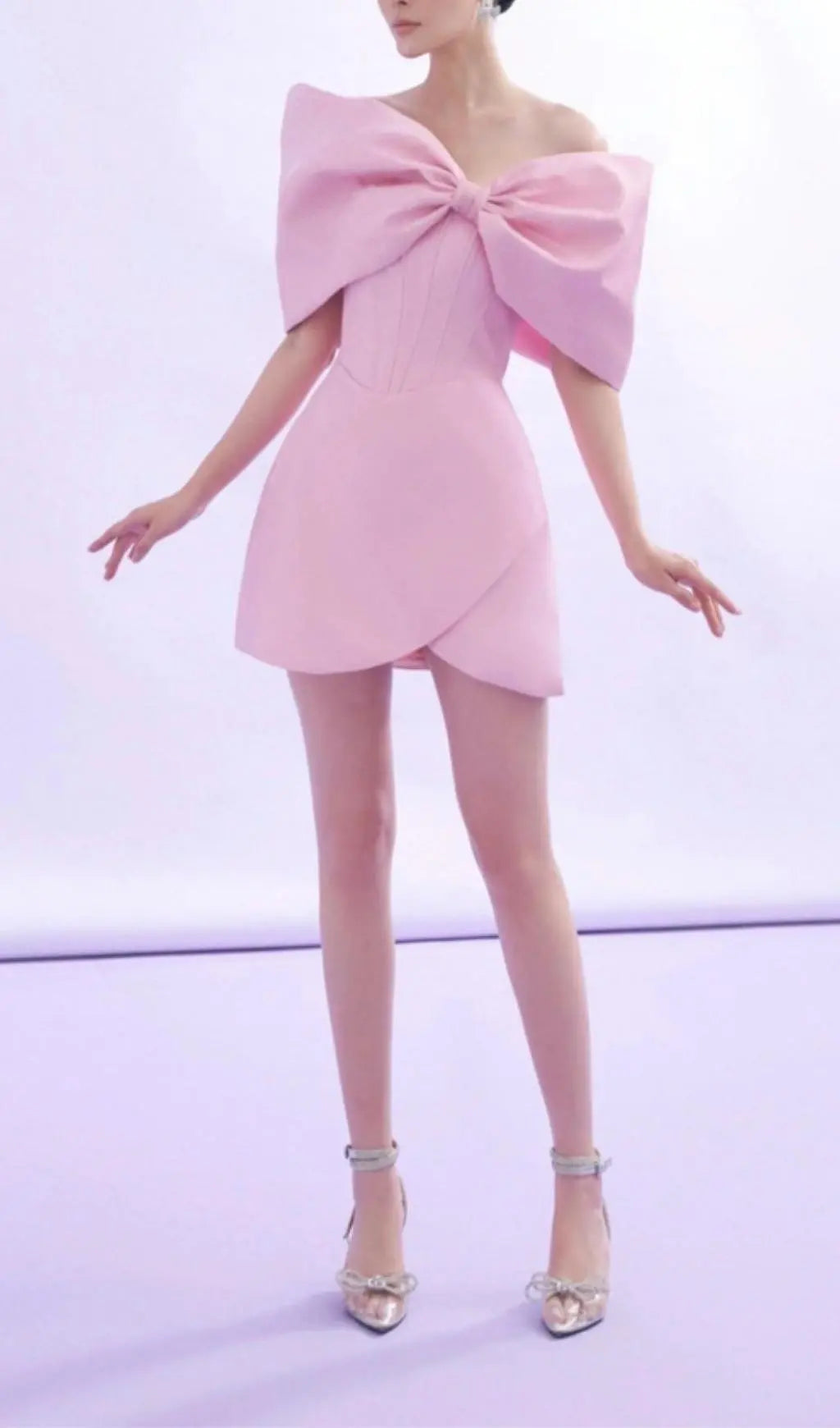 Adah Chic Pink Statement Bow Corset Mini Dress