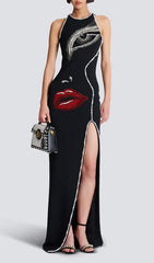 Greta Black Diamante Beaded Statement Maxi Dress