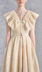 Doris Chic Pleated Eyelet Midi Dress