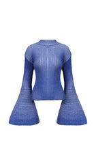 Janli Ribbed Striped Bell Sleeve Sweater