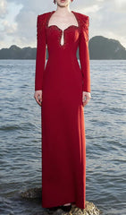 Fyra Luxe Diamante Chain Shoulder Long Sleeve Maxi Gown