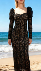 Jordane Black Lace Long Sleeve Maxi Dress