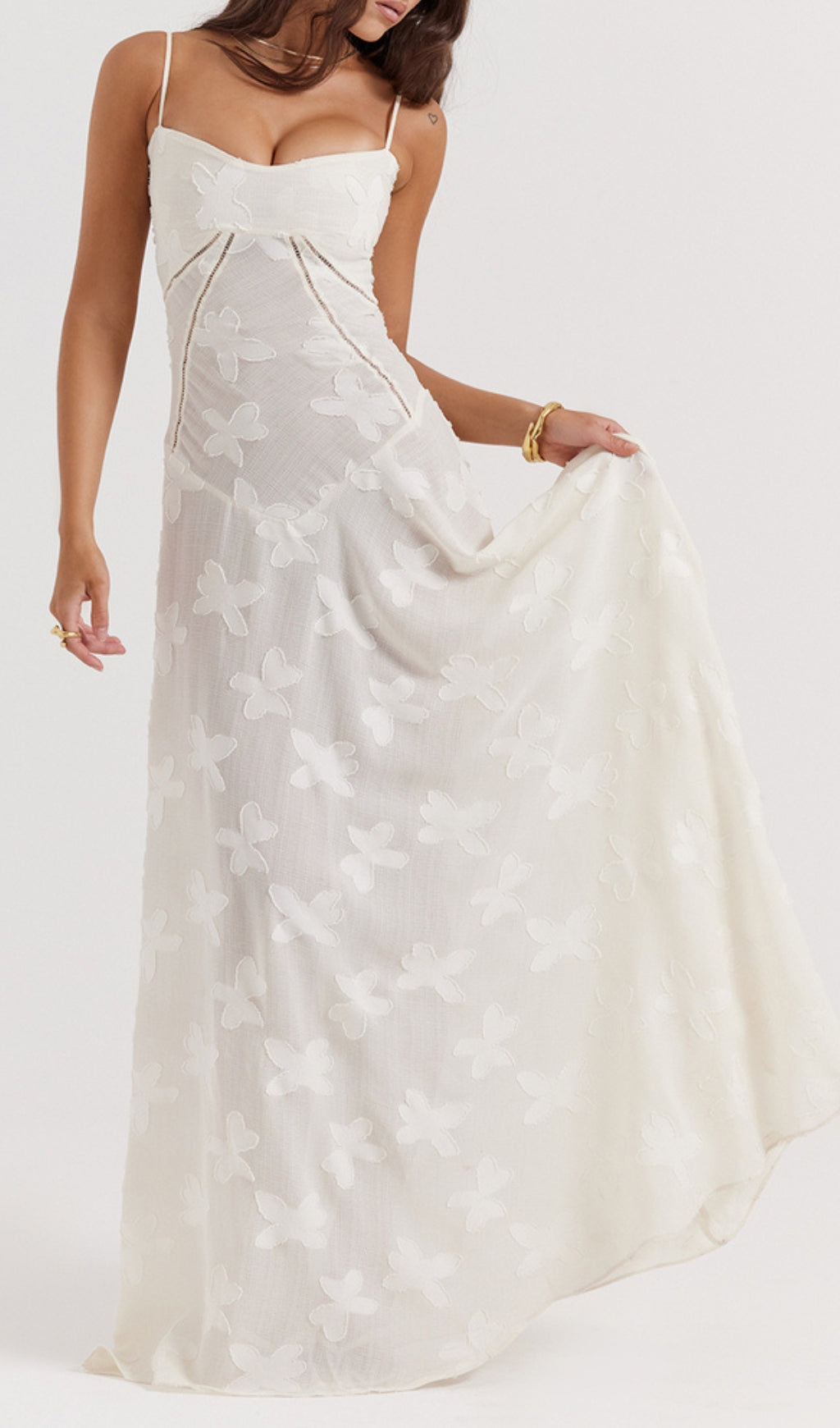 Billie Cream Butterfly Lace-Up Maxi Dress