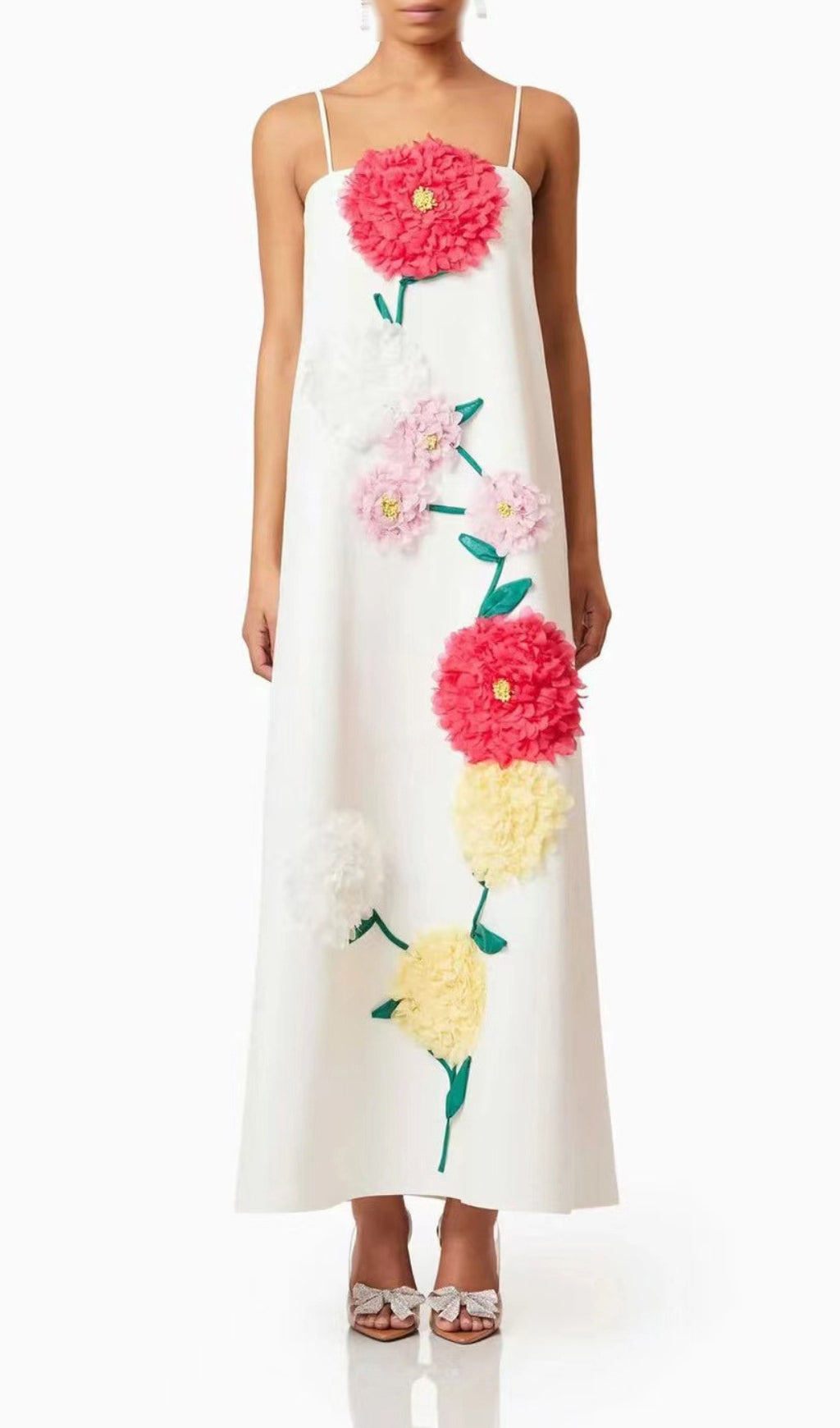 Erica Strappy Maxi Dress with Vibrant 3D Floral Embellishments