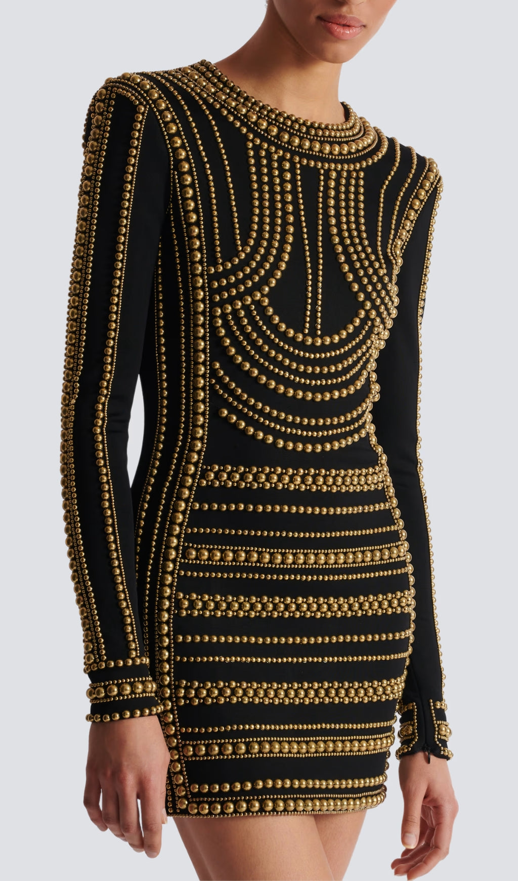 Bran Opulent Gold Bead-Embroidered Black Mini Dress