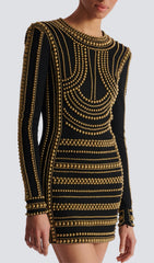 Bran Opulent Gold Bead-Embroidered Black Mini Dress