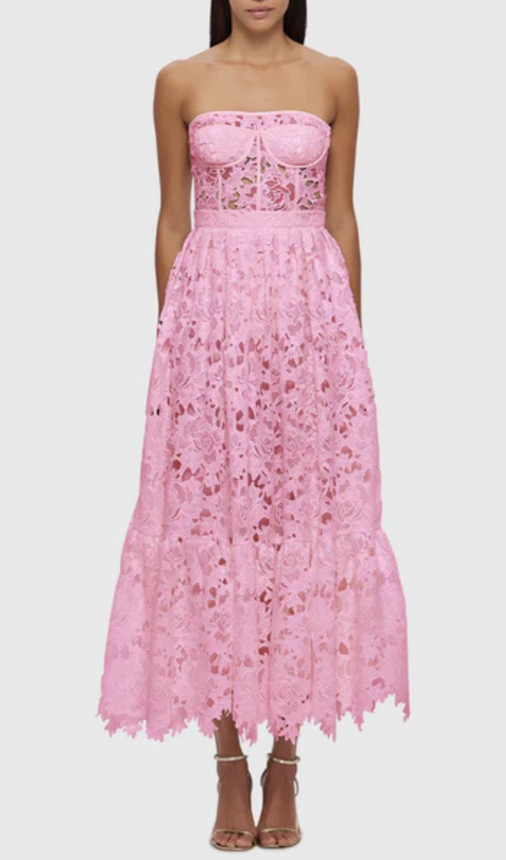 Aris Rose Pink Lace Bustier Maxi Dress