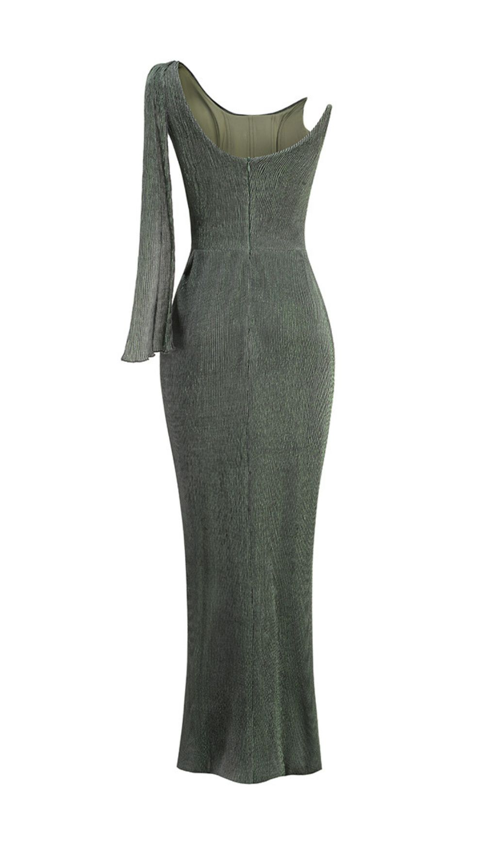 Jenae Olive One-Shoulder Draped Maxi Dress