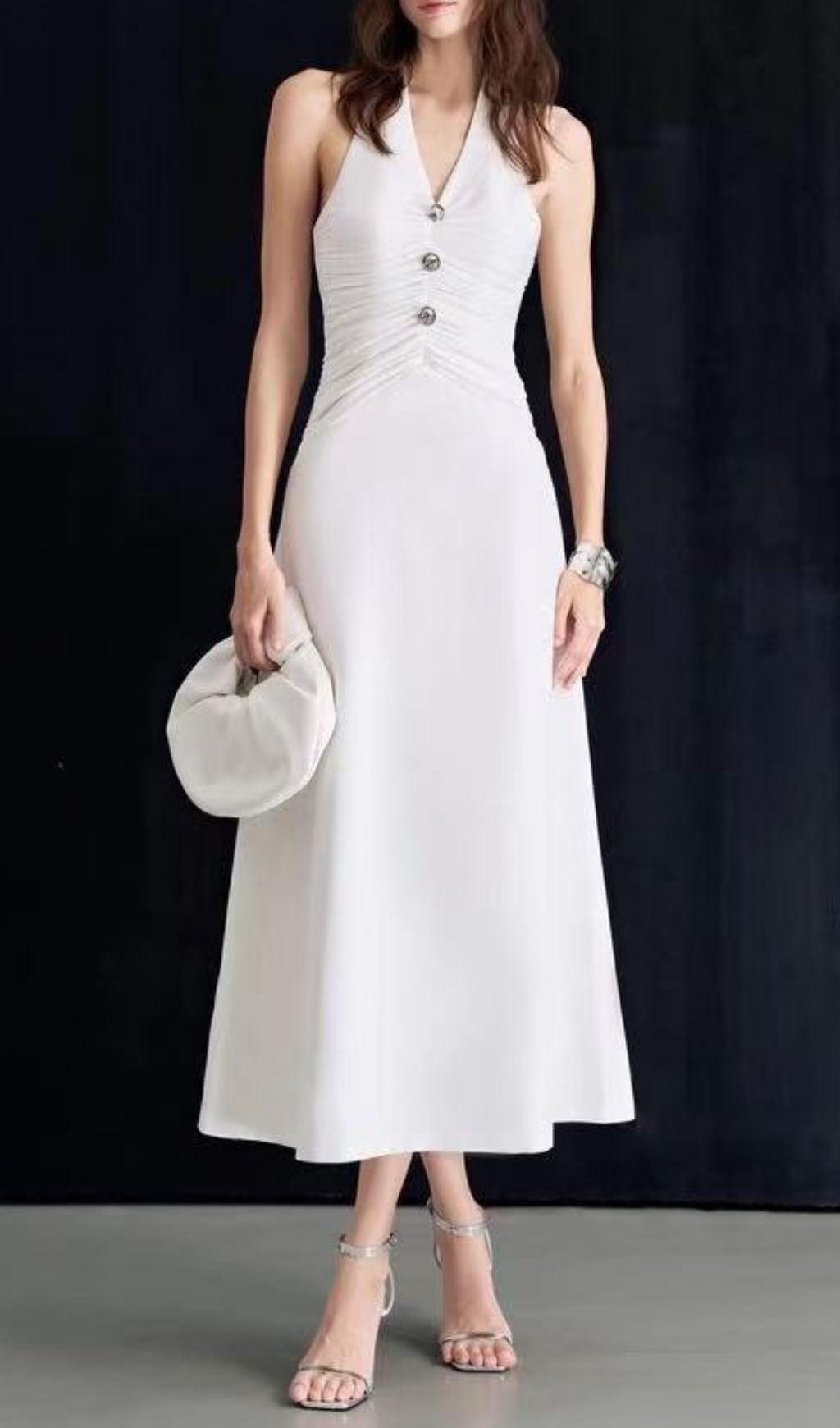 Genica Elegant White Halter Midi Dress