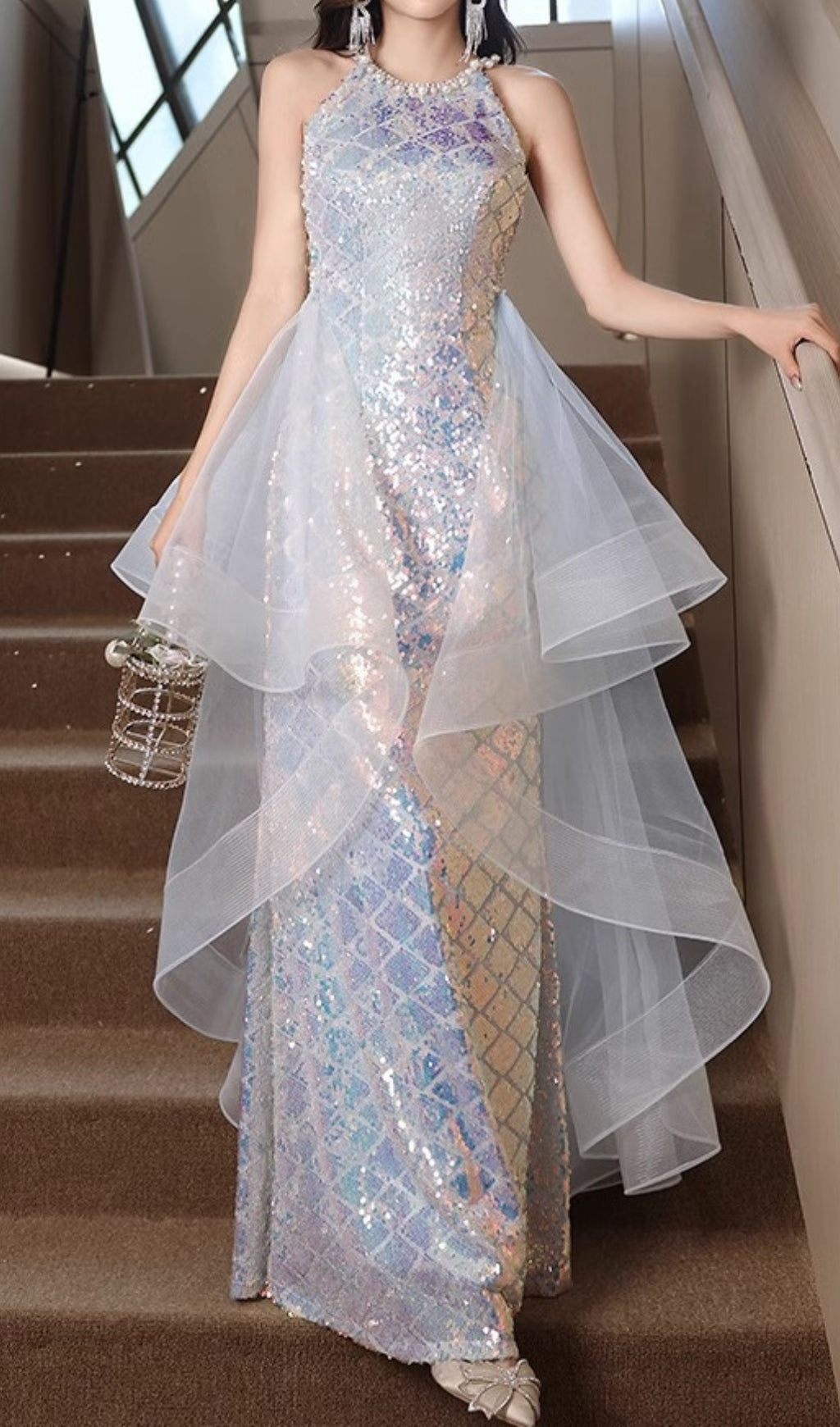 Cosette Dazzling Halter Sequin Maxi Dress