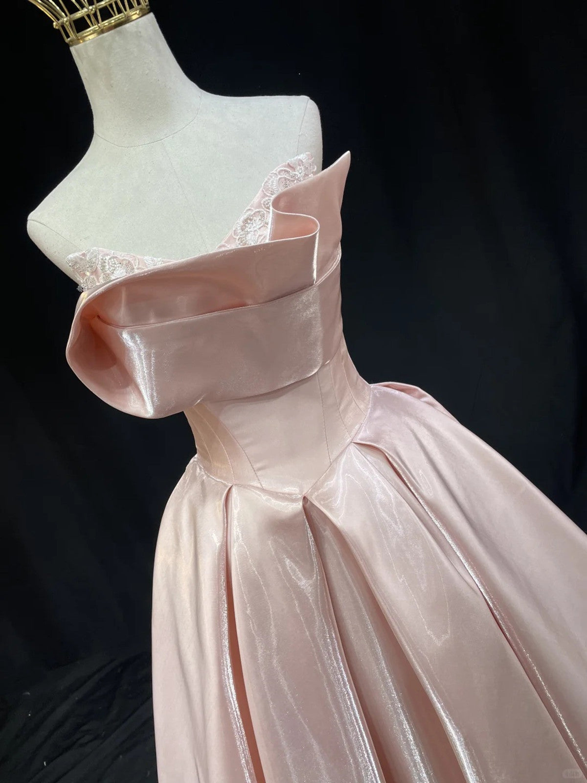 Vestido de fiesta largo de satén rosa sin tirantes, corte A 