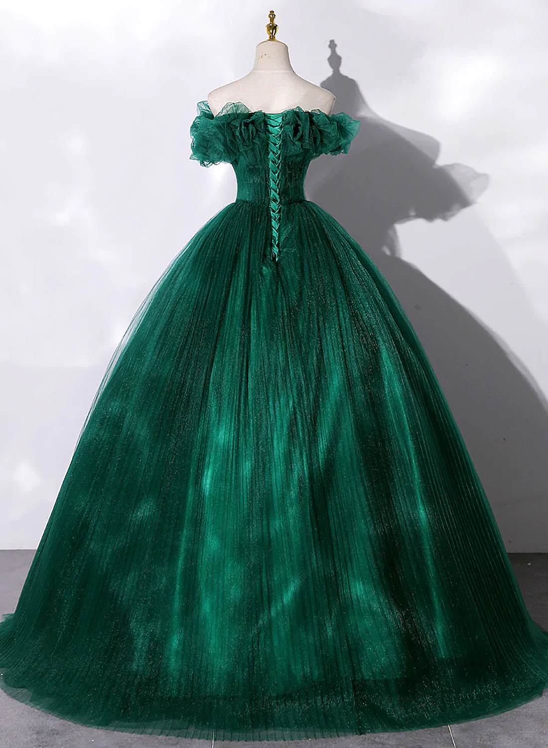 Vestido de fiesta de quinceañera con cintura de cuentas de tul verde 